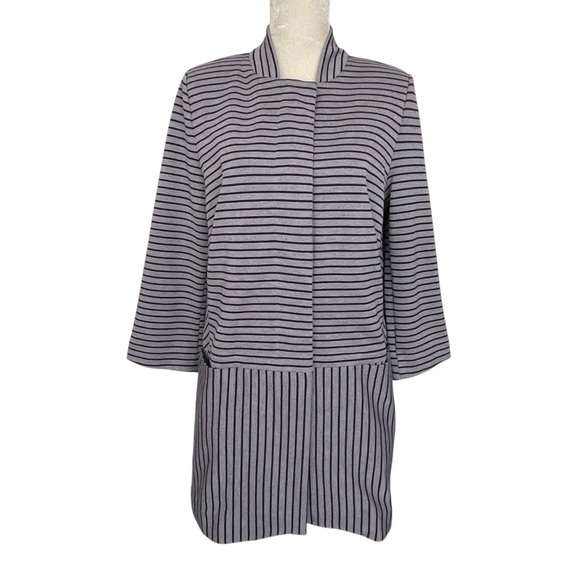 Cabi Striped Car Coat Women’s Size L 3/4 Sleeves Navy Gray - Picture 3 of 10